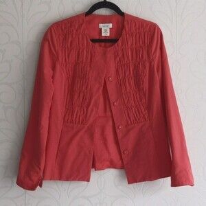 Kate Hill Coral Ruched Cotton Blazer Size 8